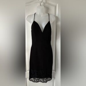 Chic Black Strapless Dress with Lace Hem